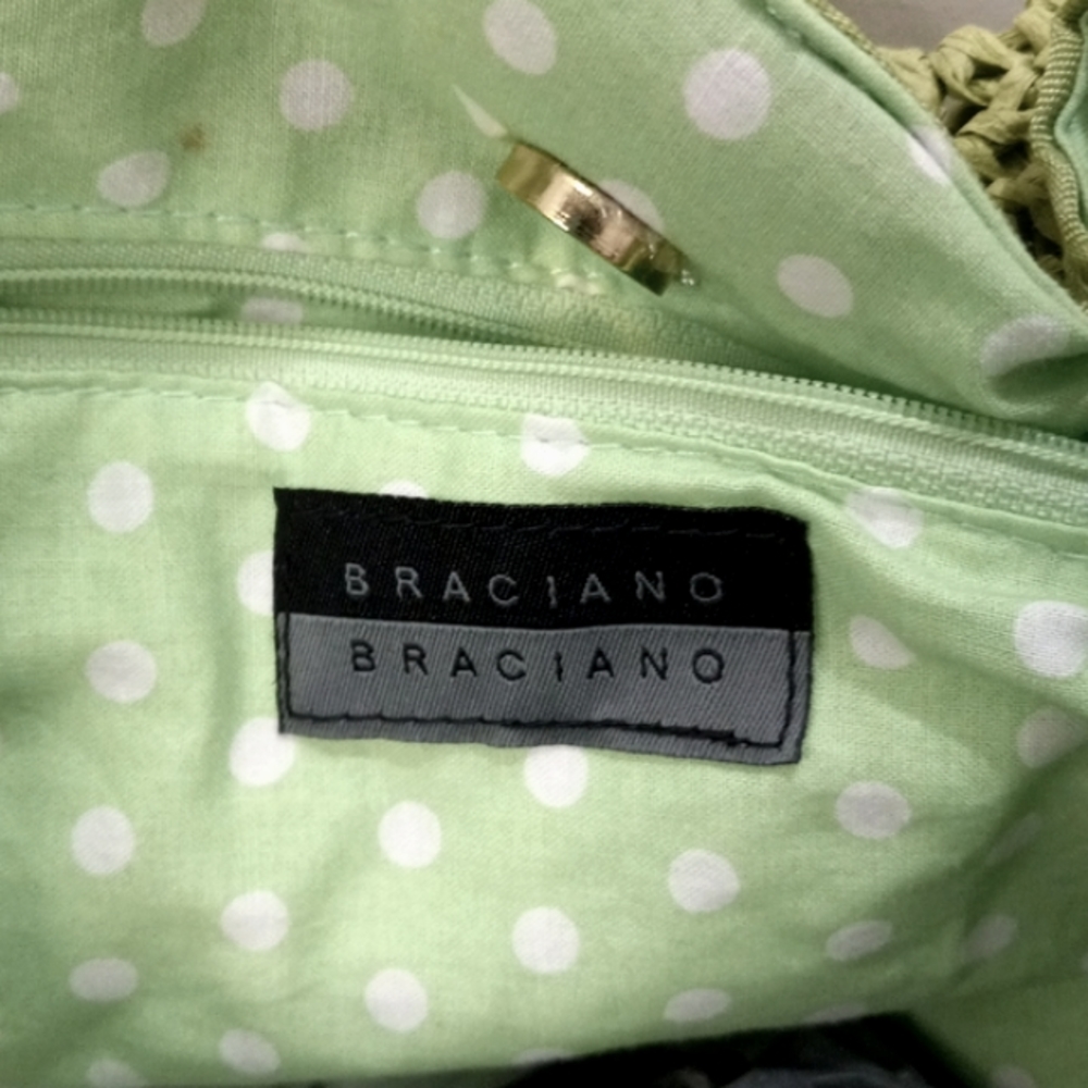 Braciano  Large Lite Green Woven  Purse With Colorful Braided Handles - Picture 6 of 8